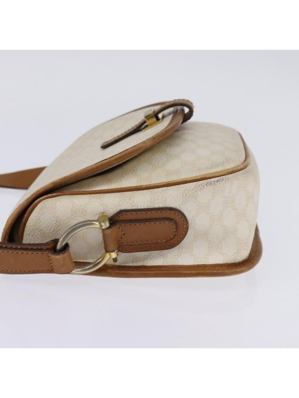 Authentic CELINE Macadam Canvas Shoulder Bag PVC Leather White Gold - Picture 10 of 16